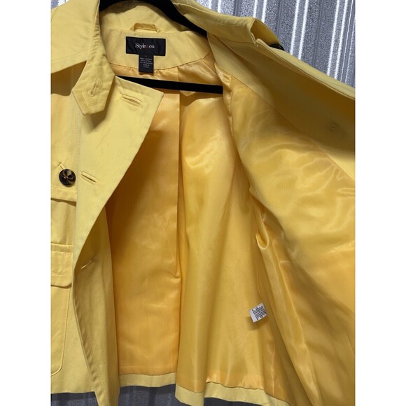 Style & Co Women's Yellow Cotton Blend 3/4 Sleeve Pea Coat Button Front L Jacket - Picture 5 of 9